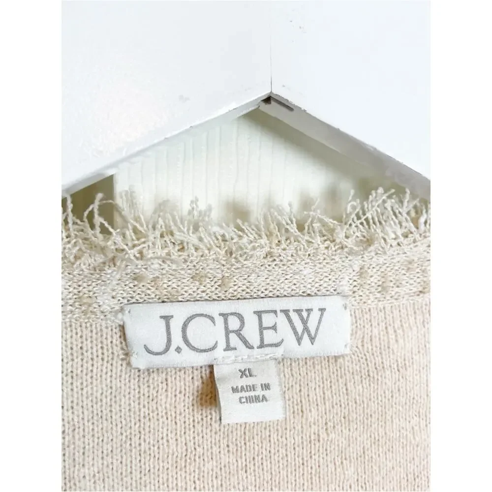 J. Crew Marled Knit Sweater Lady Jacket Cream Fringe Blazer Sz XL